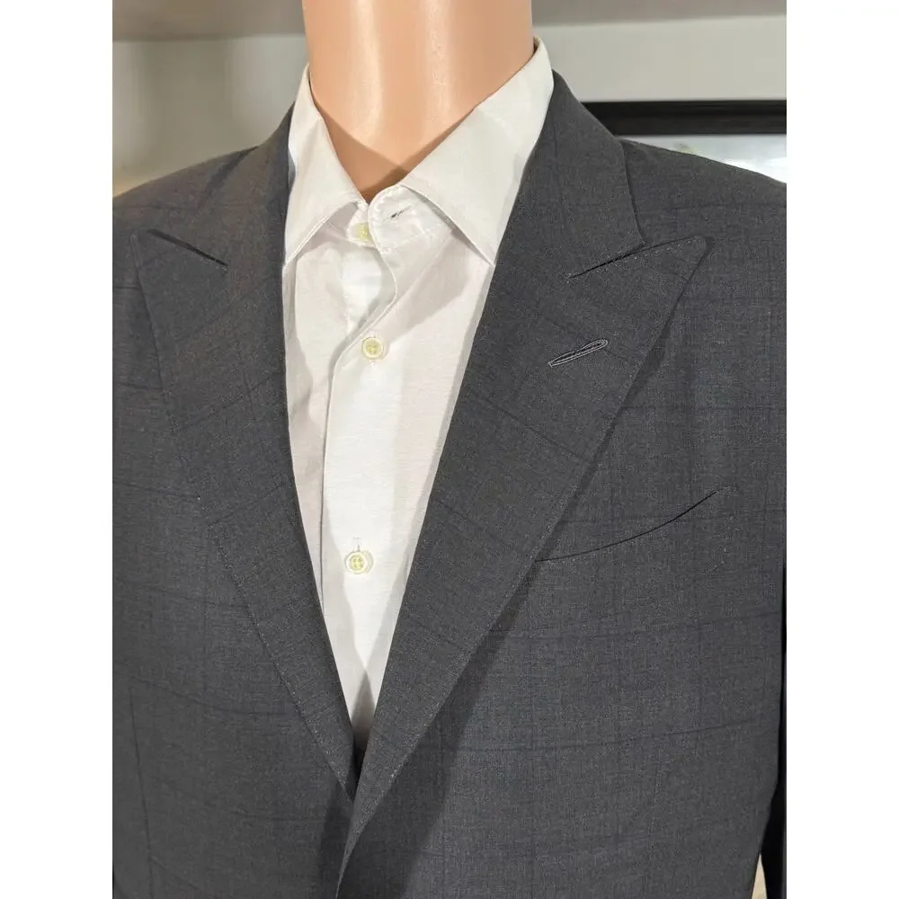 Tom Ford Charcoal Windowpane Blazer Sport Jacket 48C 38S US Peak Lapels O'Connor
